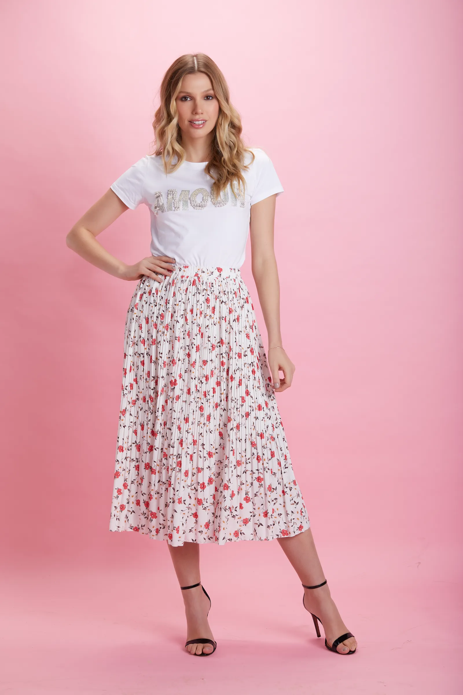Peach — Falda plisada floral — foto 1